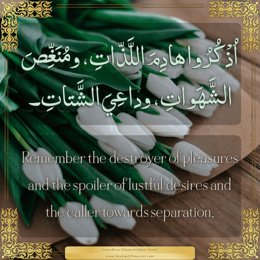 Remember the destroyer of pleasures and the spoiler of lustful desires and...